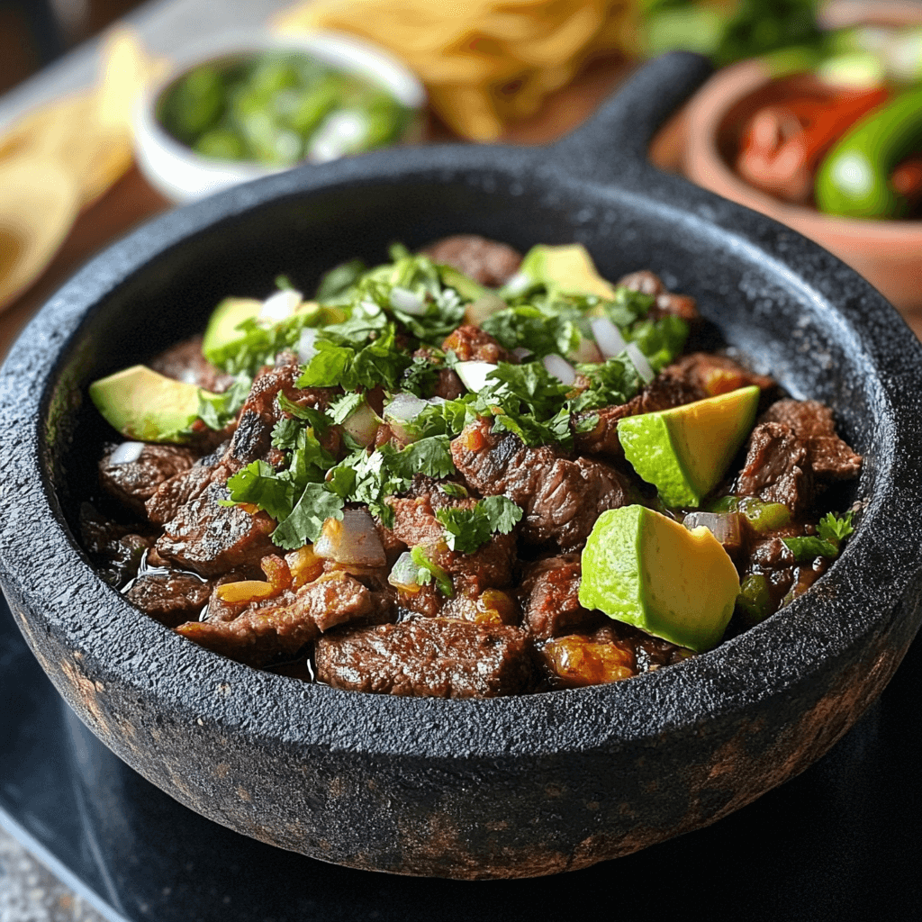 Authentic Molcajete made of volcanic stone with traditional design