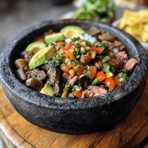 Authentic Molcajete made of volcanic stone with traditional design