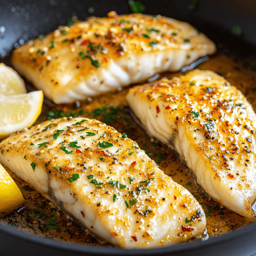 A delicious pan-seared rockfish fillet served with lemon wedges and fresh herbs, showcasing one of the best rockfish recipes.