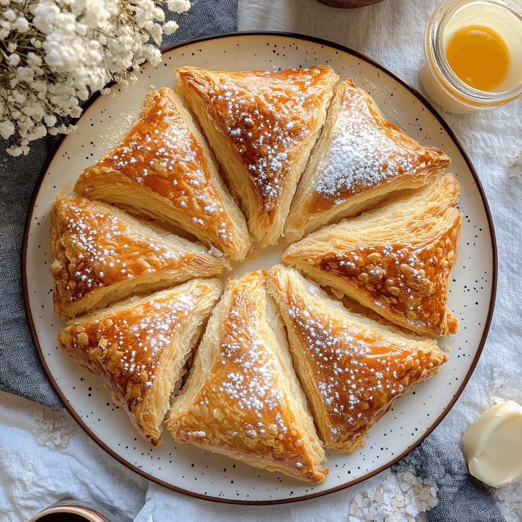 Freshly baked Gipfeli on a wooden tray – A batch of golden, flaky Swiss Gipfeli, freshly baked and ready to serve.